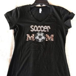 New, woman’s cut, bling “Soccer Mom” t-shirt. Bling done by the manufacturer.